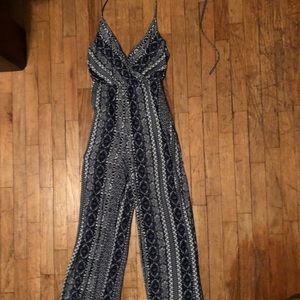 Blue backless jumpsuit